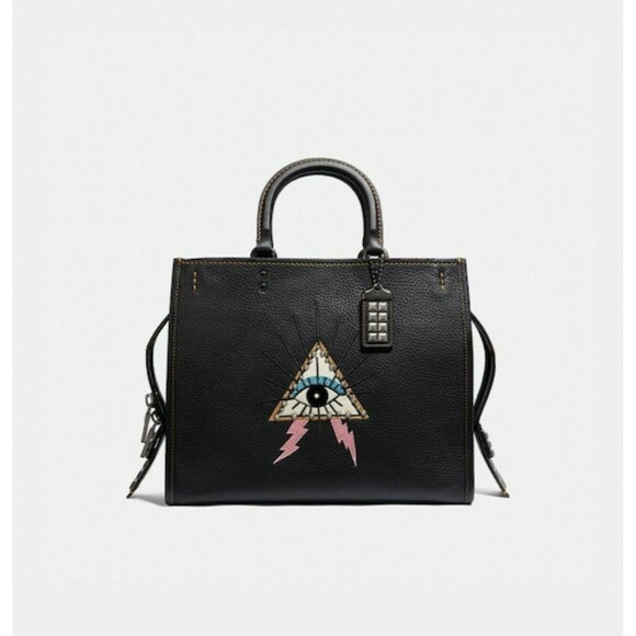 COACH 1941 BLACK PEBBLED LEATHER ROGUE 30 PYRAMID EYE STUDS SATCHEL BAG NWT - Picture 1 of 12
